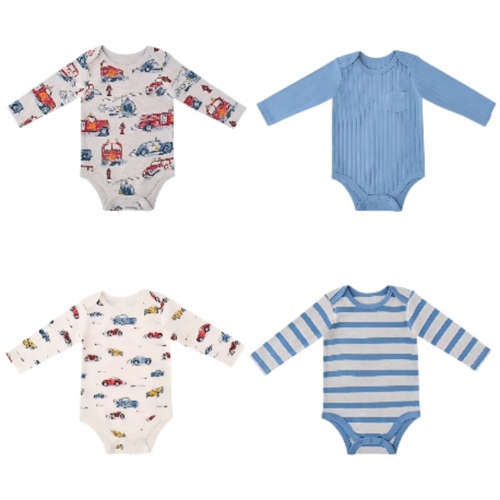 Member's Mark Organic Cotton Bodysuits 4-Pack‎ Boys NWT Baby Clothes Blue